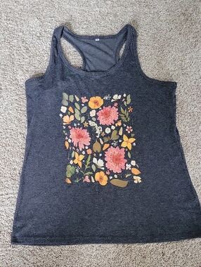 Charcoal Floral Racerback Tank Top - Gray
